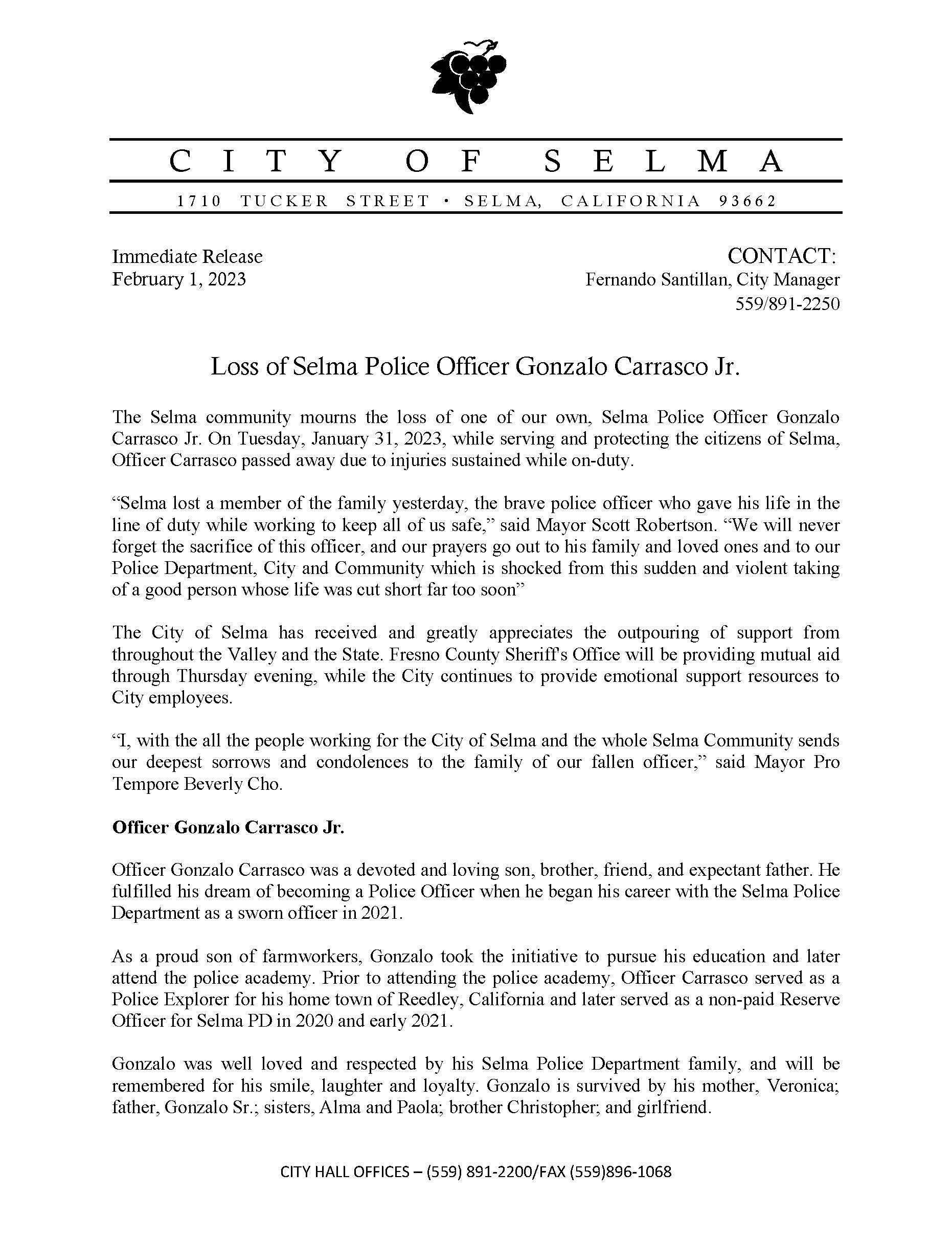 City of Selma _Selma Police Officer Carrasco 2023 Press Release_Page_1